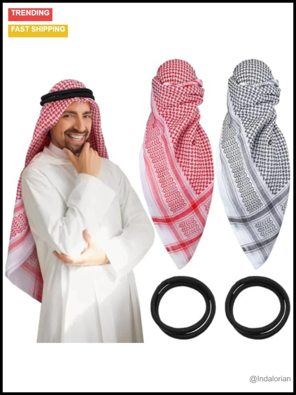2 Pack Arab Shemagh Muslim Keffiyeh Head Scarf with Aqel Rope Halloween Costume